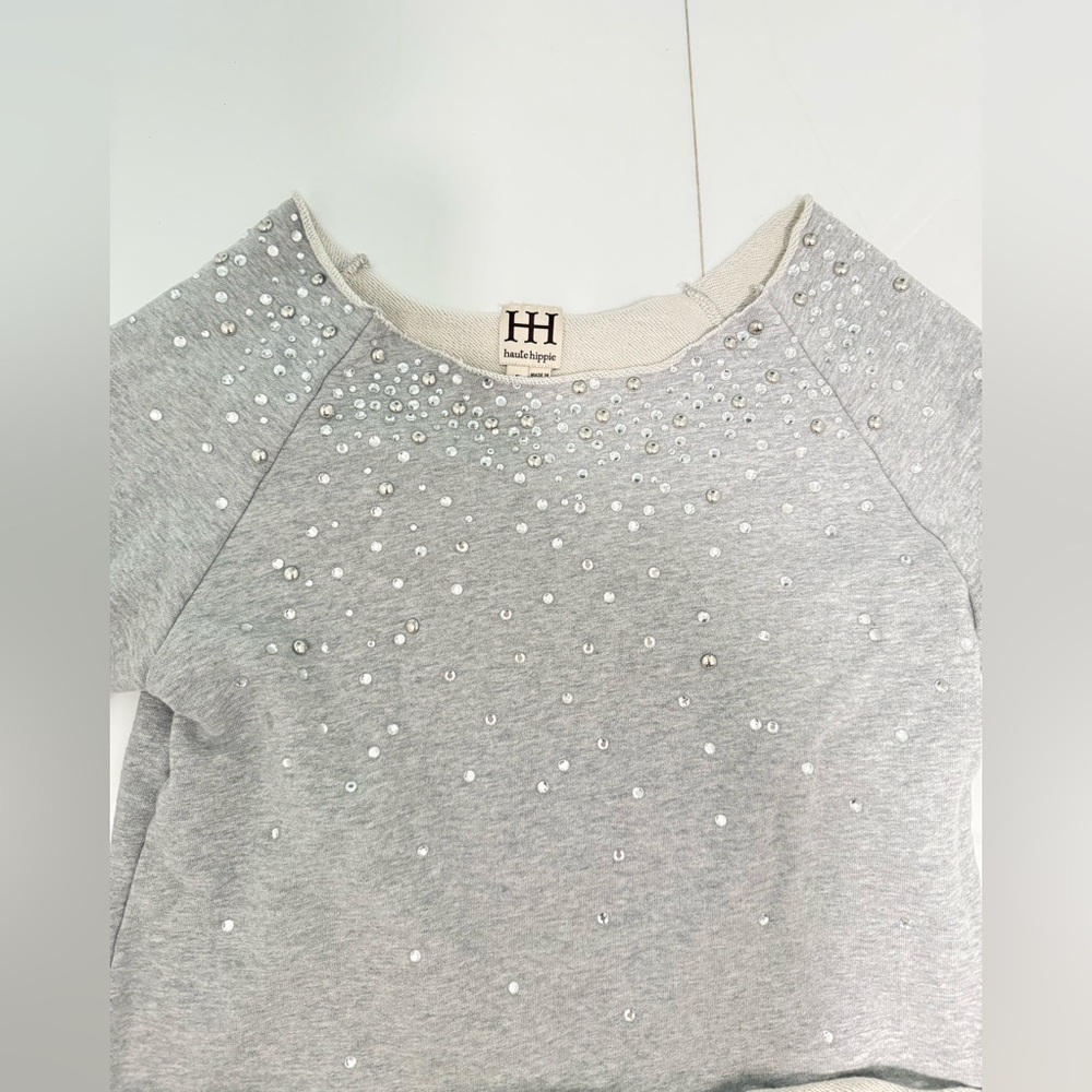 Haute Hippie Sequin Women's Top Gray Rhinestone small